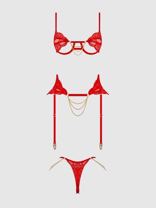 Cecily Lace & Chain Bra, Garter & G-String Set from Love It Curvy