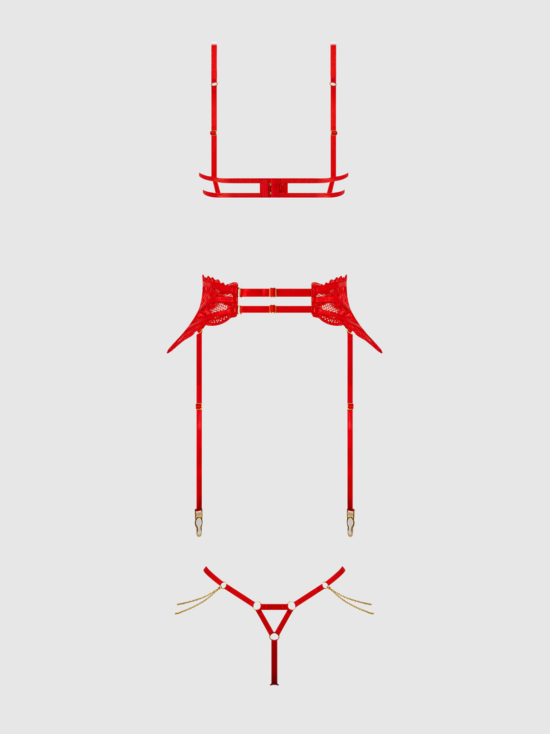 Cecily Lace &amp; Chain Bra, Garter &amp; G-String Set from Love It Curvy