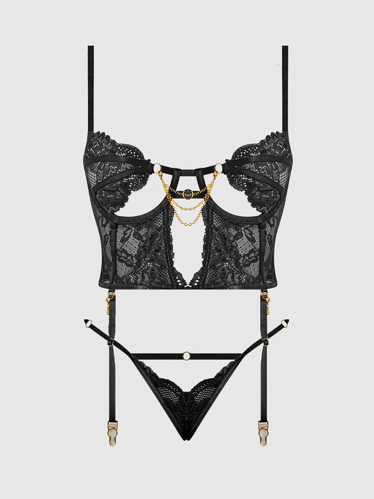 Cecily Lace & Chain Bustier & Backless Hipster Set | Love It Curvy Secondary image