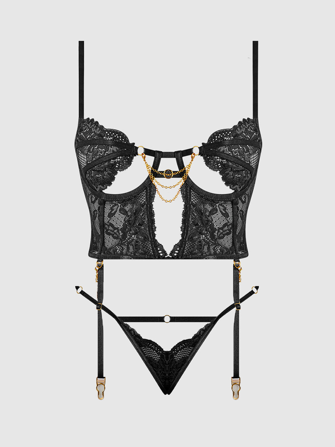 Cecily Lace &amp; Chain Bustier &amp; Backless Hipster Set from Love It Curvy