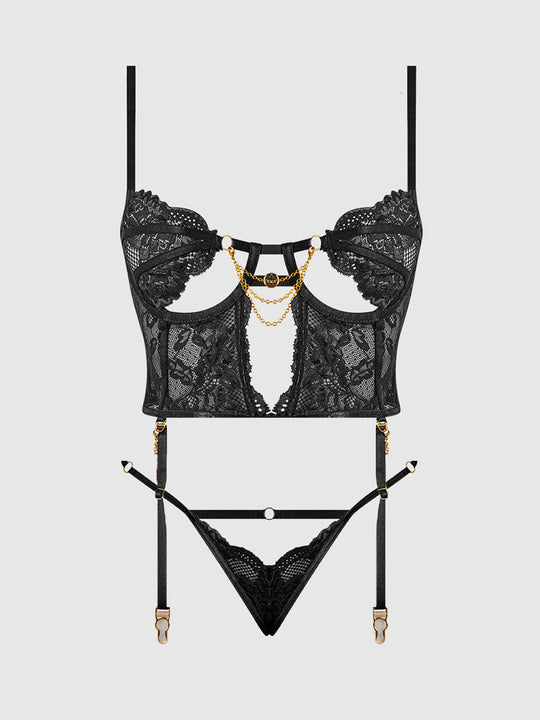 Cecily Lace & Chain Bustier & Backless Hipster Set from Love It Curvy