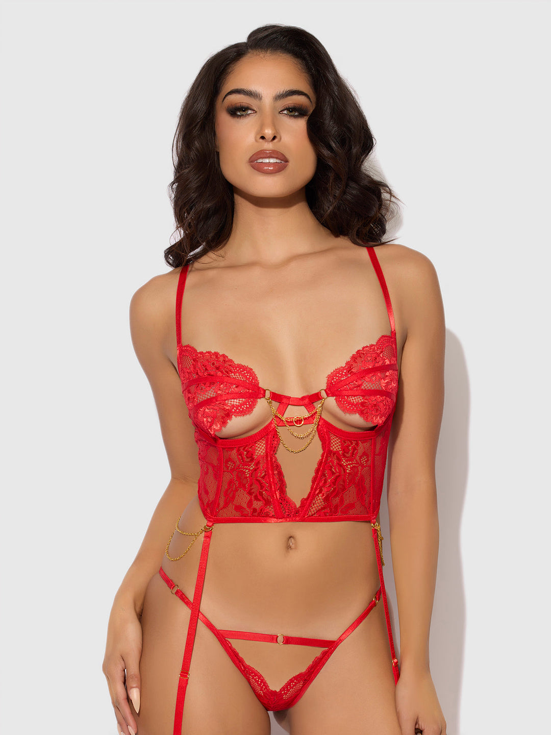 Cecily Lace &amp; Chain Bustier &amp; Backless Hipster Set from Love It Curvy