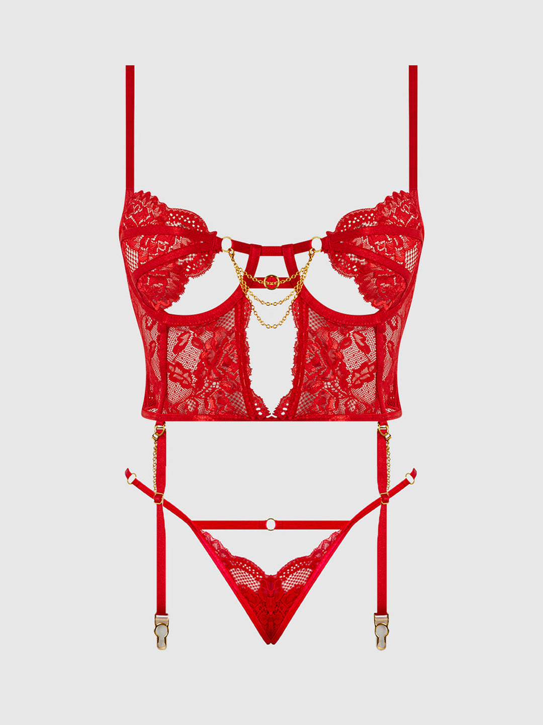 Cecily Lace &amp; Chain Bustier &amp; Backless Hipster Set from Love It Curvy