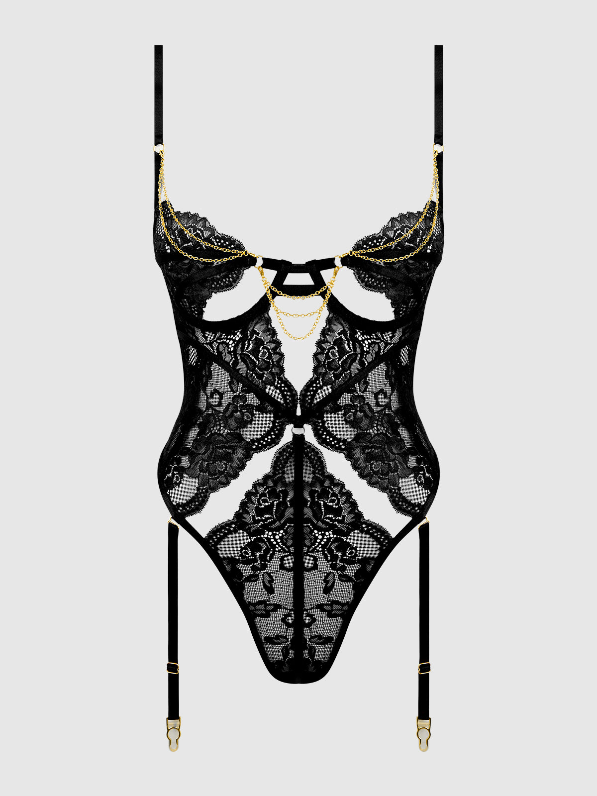 Cecily Lace & Chain Gartered Teddy | Love It Curvy Secondary image