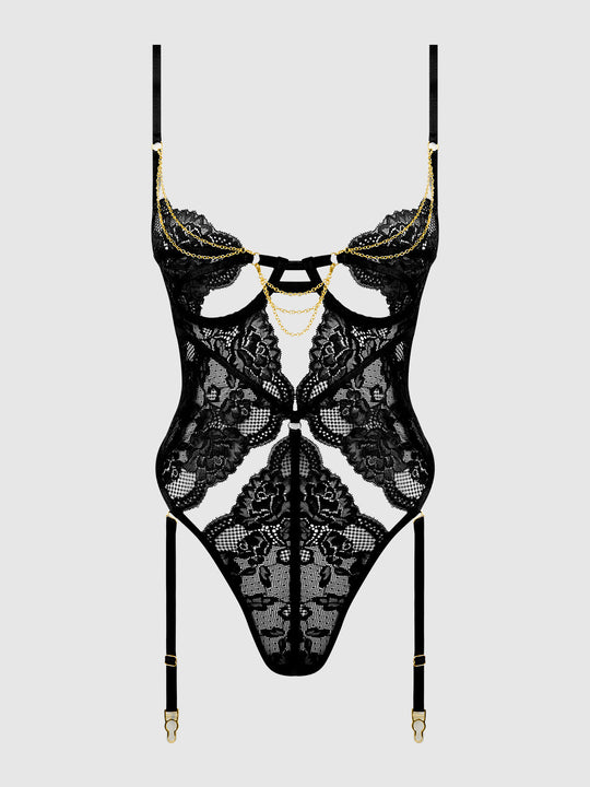 Cecily Lace & Chain Gartered Teddy from Love It Curvy