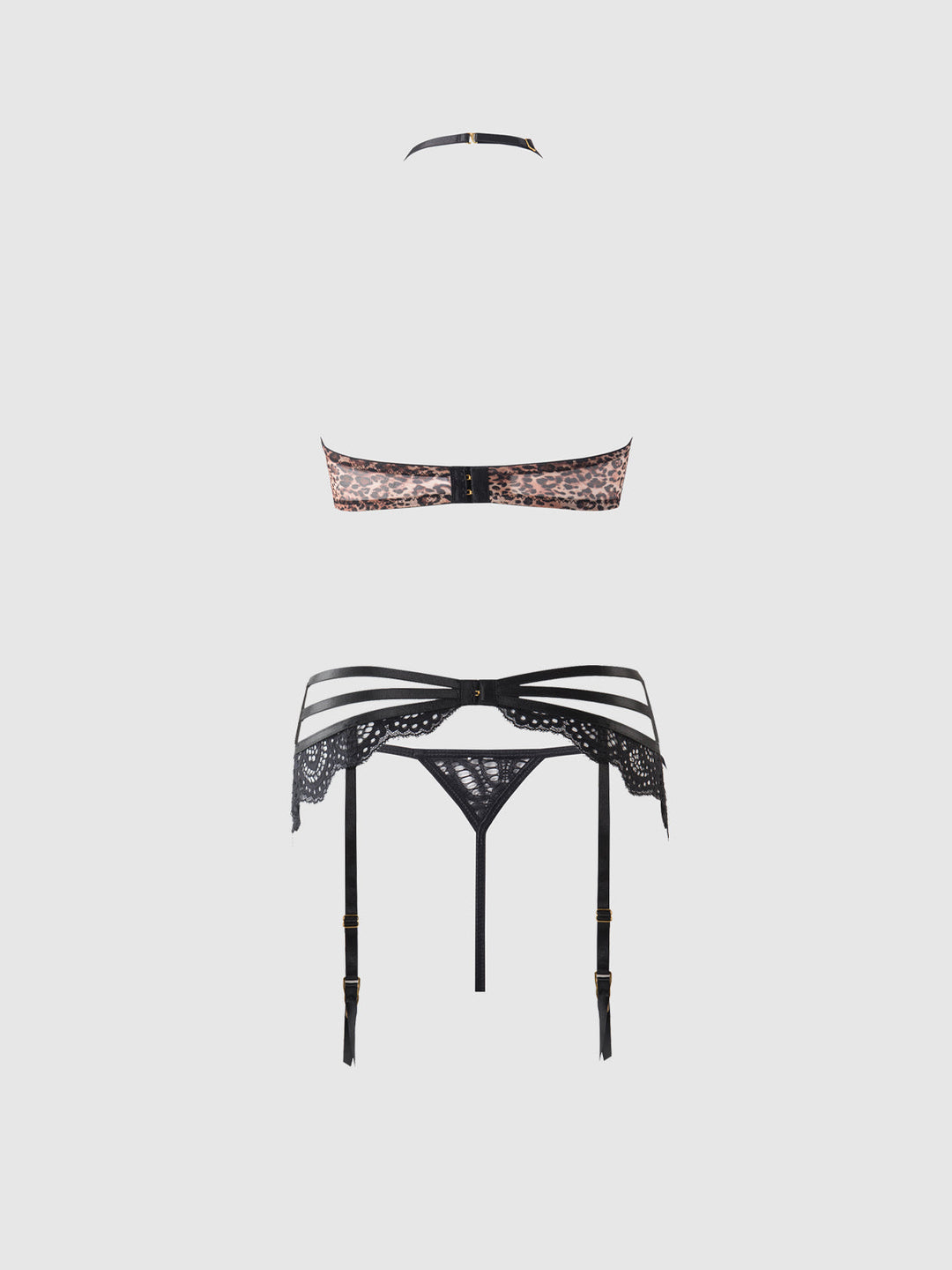 Felicia Leopard Mesh &amp; Lace Bra, Garter &amp; G-String Set from Love It Curvy