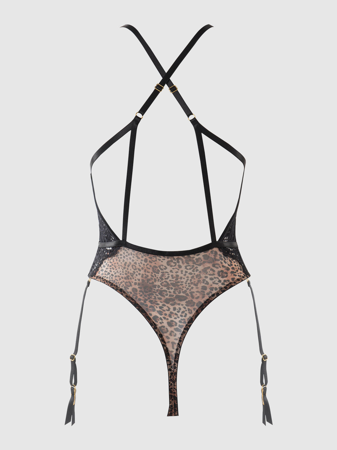 Felicia Leopard Mesh &amp; Lace Gartered Teddy from Love It Curvy