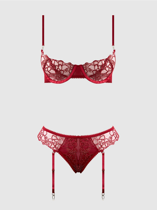 Eden Embroidered Lace Bra & Backless Hipster Set from Love It Curvy