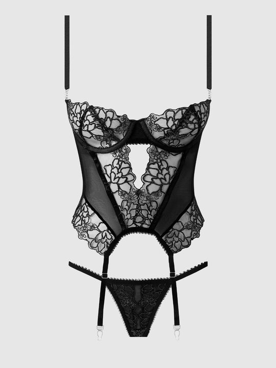 Eden Embroidered Lace Bustier & G-String Set from Love It Curvy