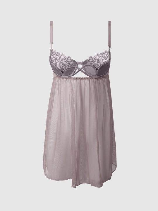 Eden Embroidered Mesh & Satin Babydoll from Love It Curvy