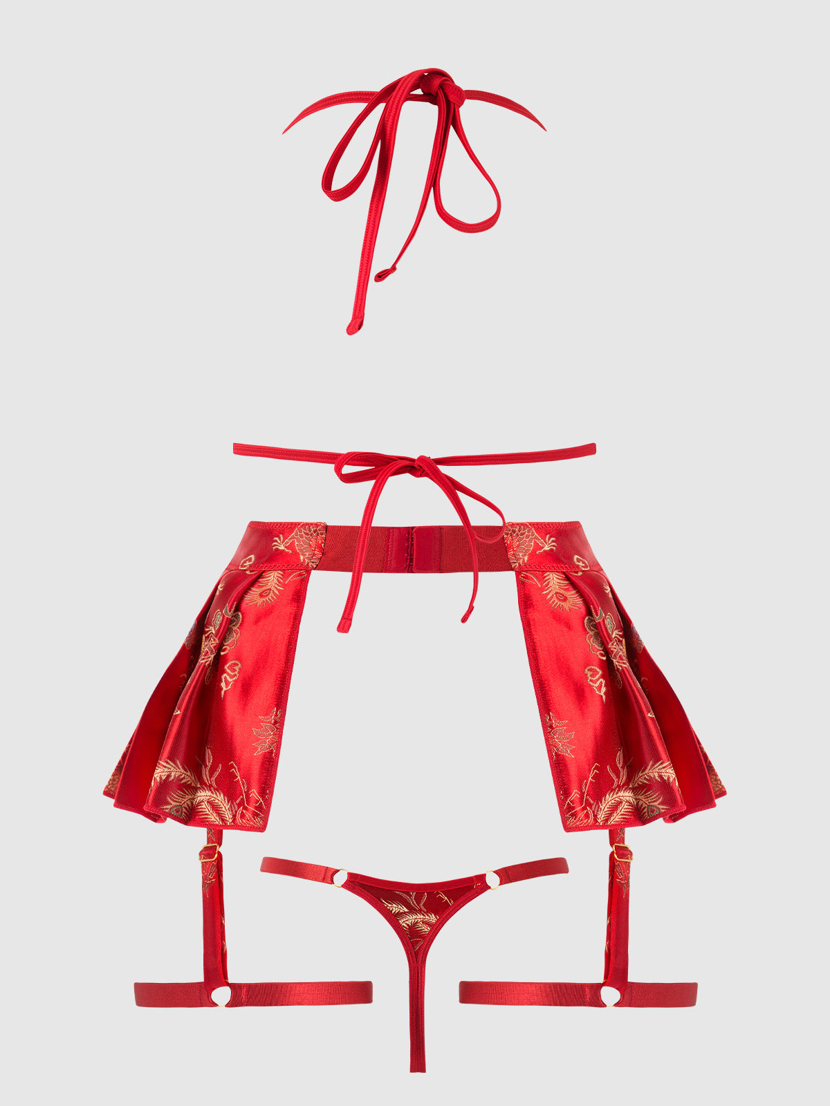 Dragon Triangle Bralette, Skirted Garter & Thong Set from Love It Curvy