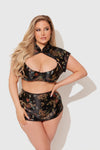 Dragon Satin Bra, Bolero & Mini Skirt Set from Love It Curvy