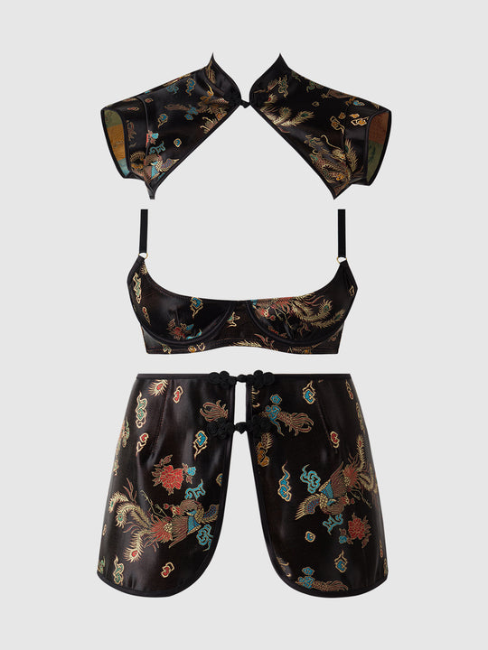 Dragon Satin Bra, Bolero & Mini Skirt Set from Love It Curvy
