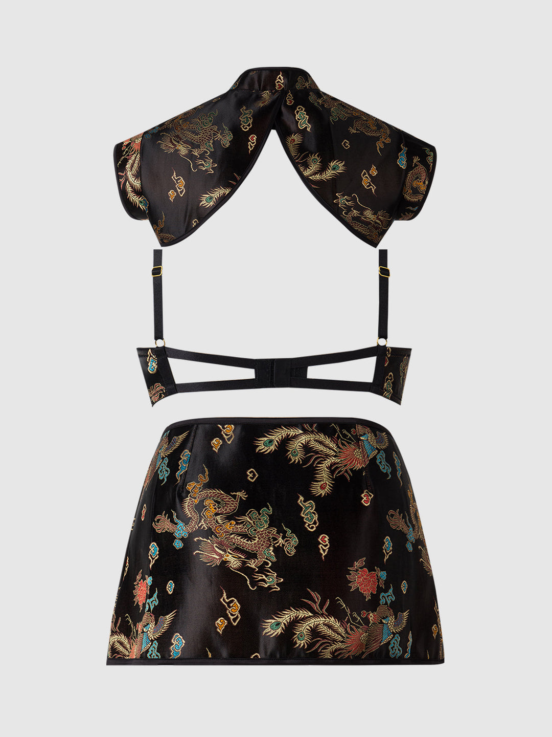 Dragon Satin Bra, Bolero &amp; Mini Skirt Set from Love It Curvy