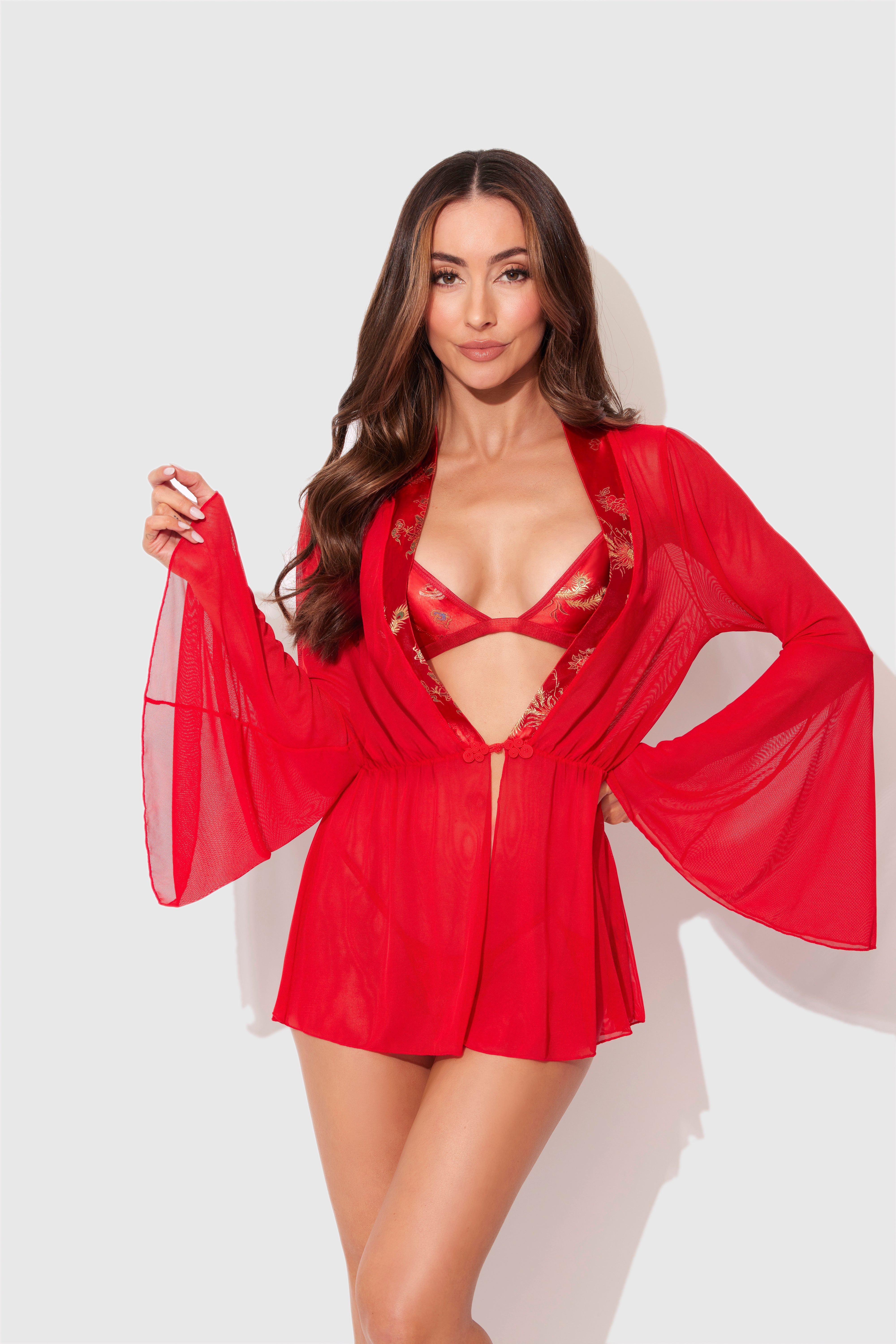 Dragon Sheer Robe With Satin Bra & G-String Set from Love It Curvy