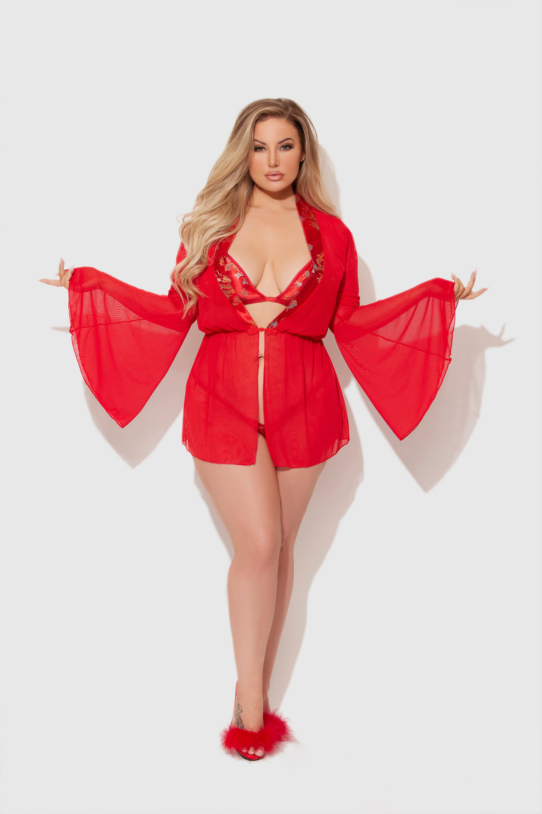 Dragon Sheer Robe With Satin Bra &amp; G-String Set from Love It Curvy