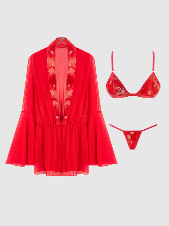 Dragon Sheer Robe With Satin Bra & G-String Set from Love It Curvy
