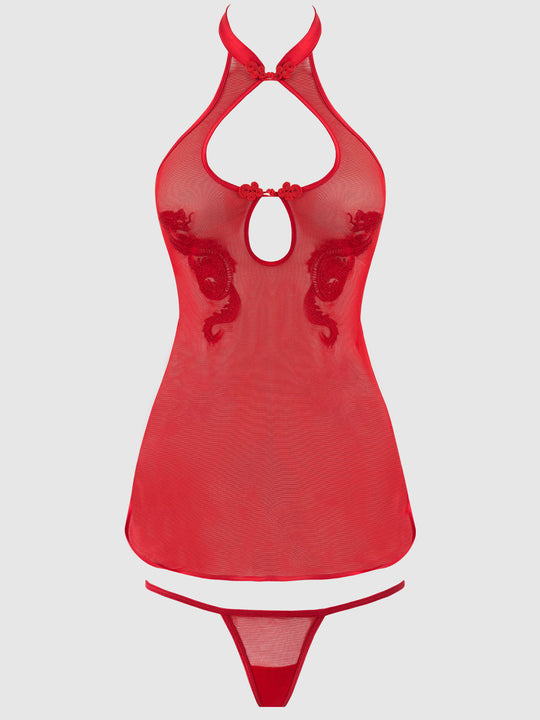 Dragon Mesh & Applique Chemise & G-String Set from Love It Curvy