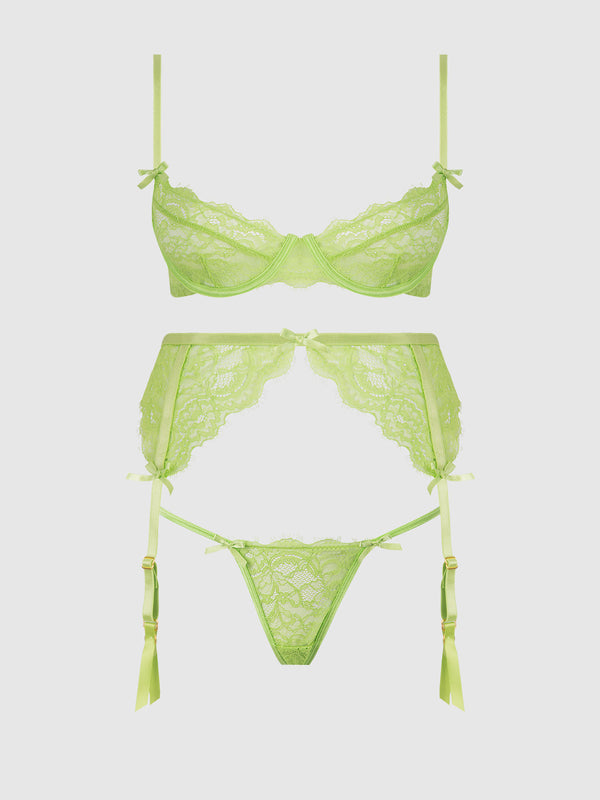 Shavon Lace & Chiffon Bustier & Thong Set from Love It Curvy