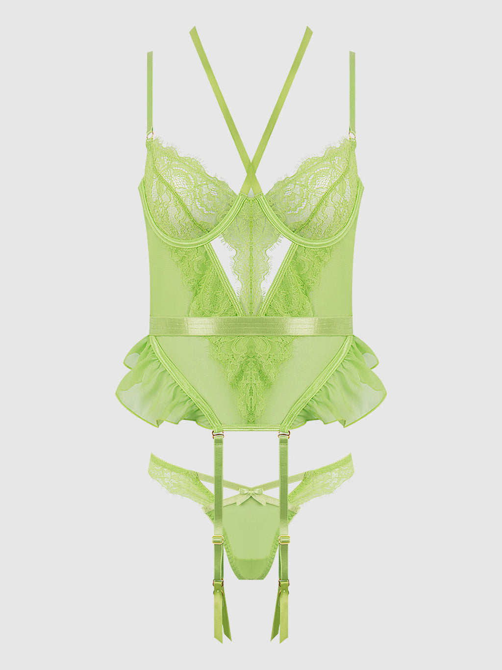 Shavon Lace & Chiffon Bustier & Thong Set from Love It Curvy