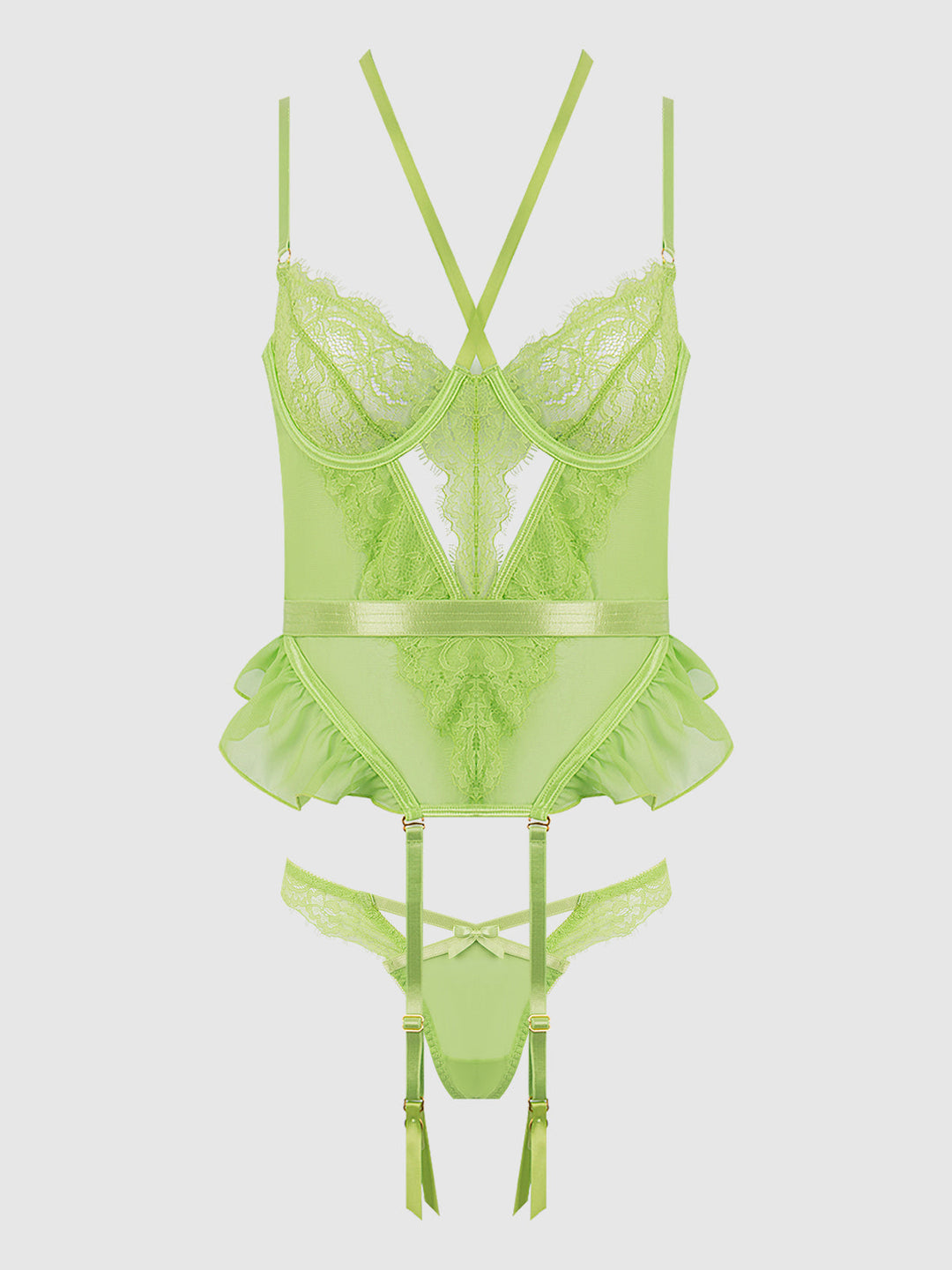 Shavon Lace &amp; Chiffon Bustier &amp; Thong Set from Love It Curvy