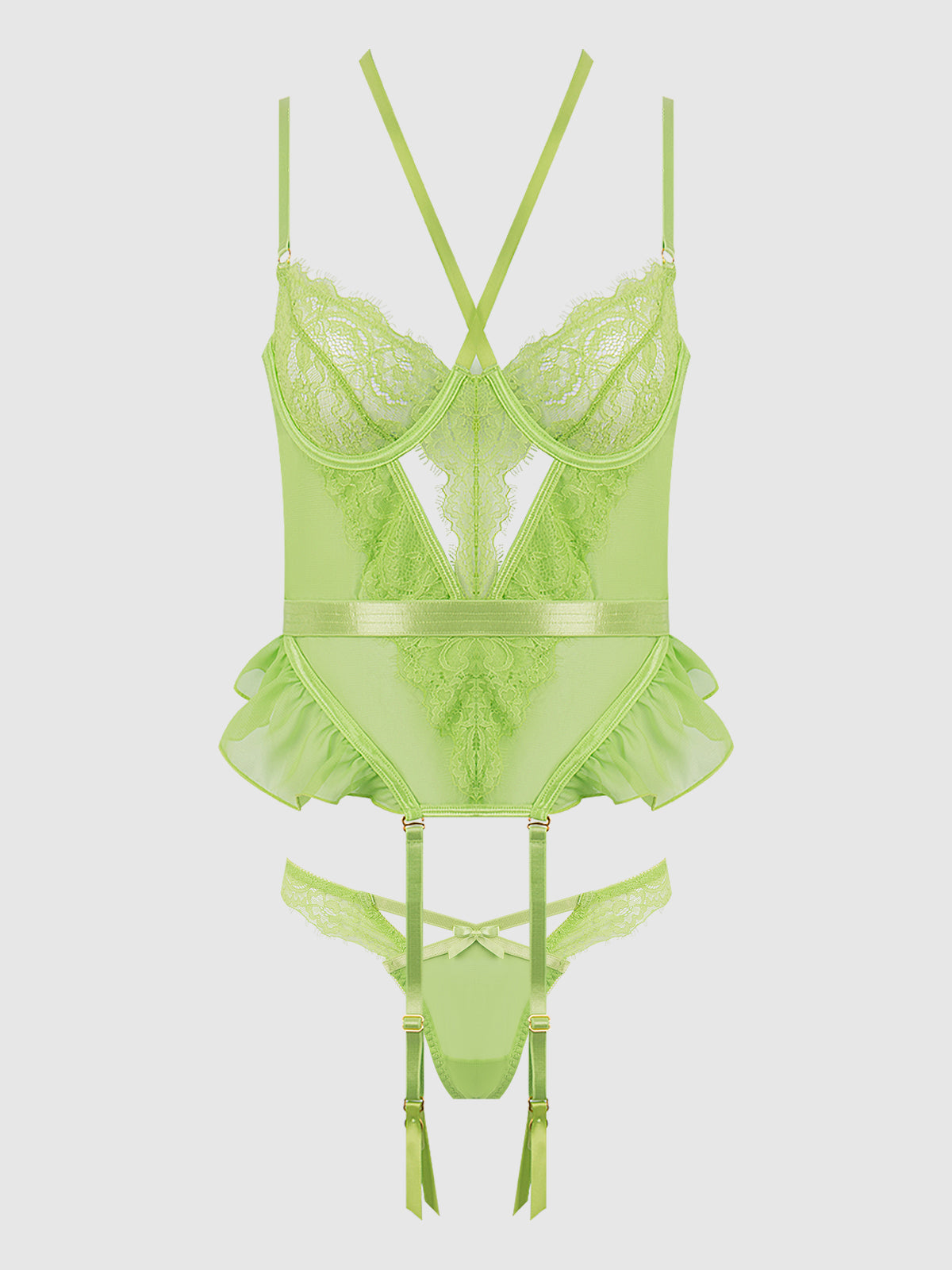 Shavon Lace & Chiffon Bustier & Thong Set from Love It Curvy