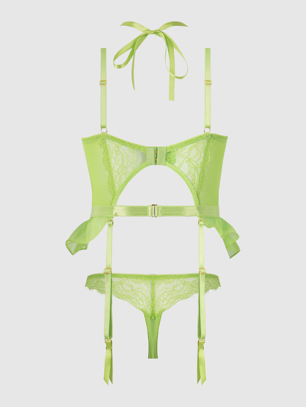 Shavon Lace & Chiffon Bustier & Thong Set from Love It Curvy