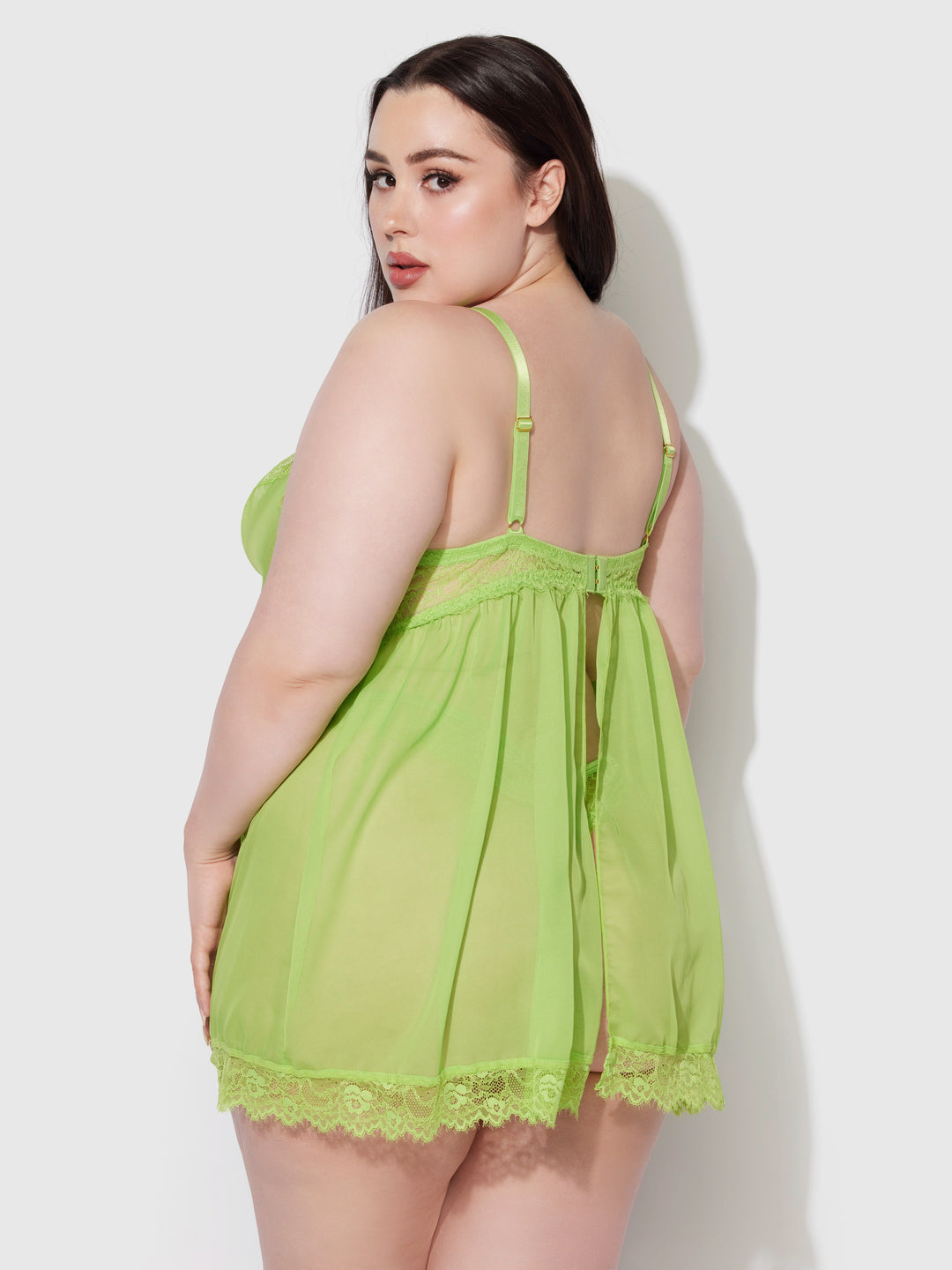 Shavon Lace &amp; Chiffon Babydoll &amp; G-String Set from Love It Curvy