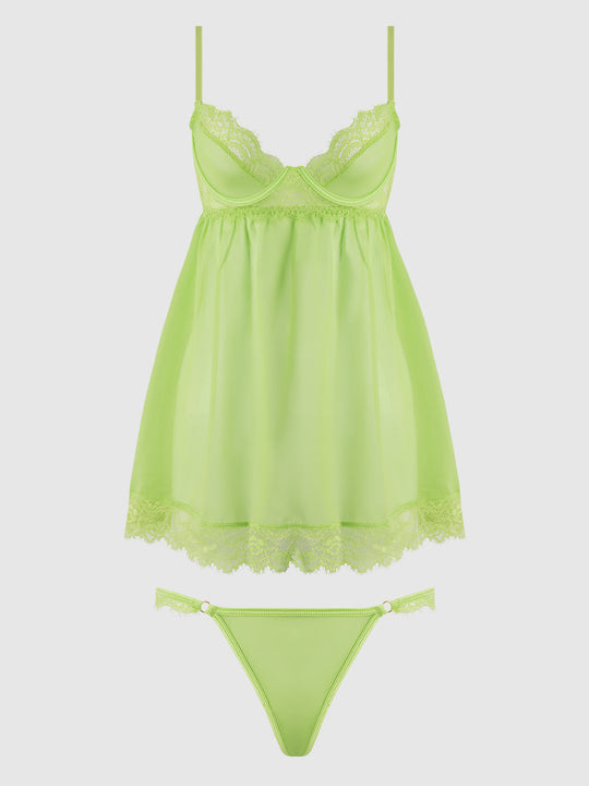 Shavon Lace & Chiffon Babydoll & G-String Set from Love It Curvy
