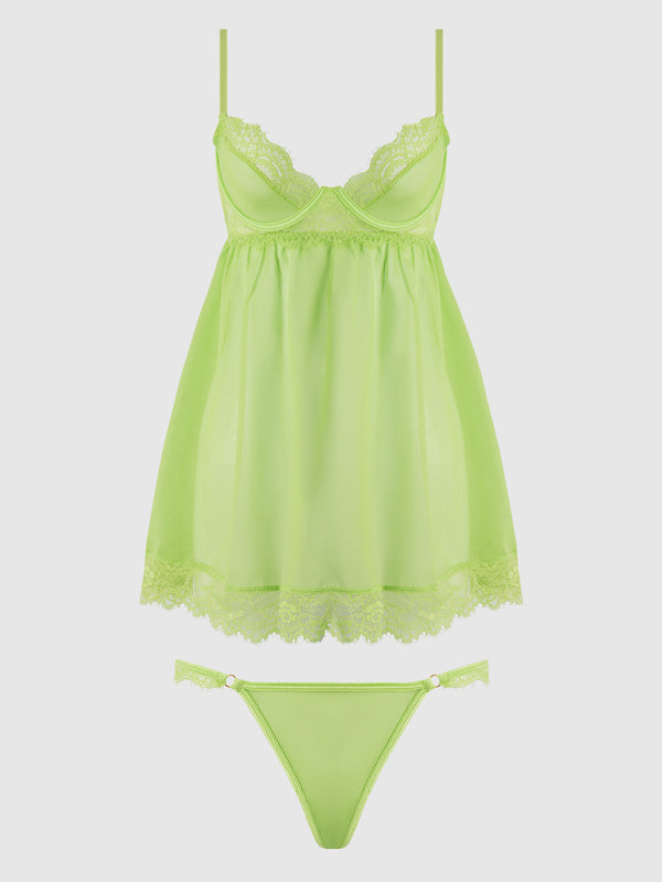 Shavon Lace & Chiffon Babydoll & G-String Set from Love It Curvy