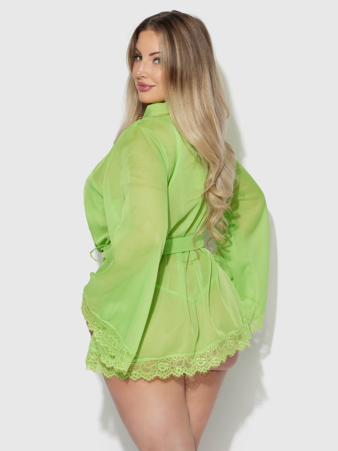 Shavon Lace &amp; Chiffon Robe, Bralette &amp; G-String Set from Love It Curvy