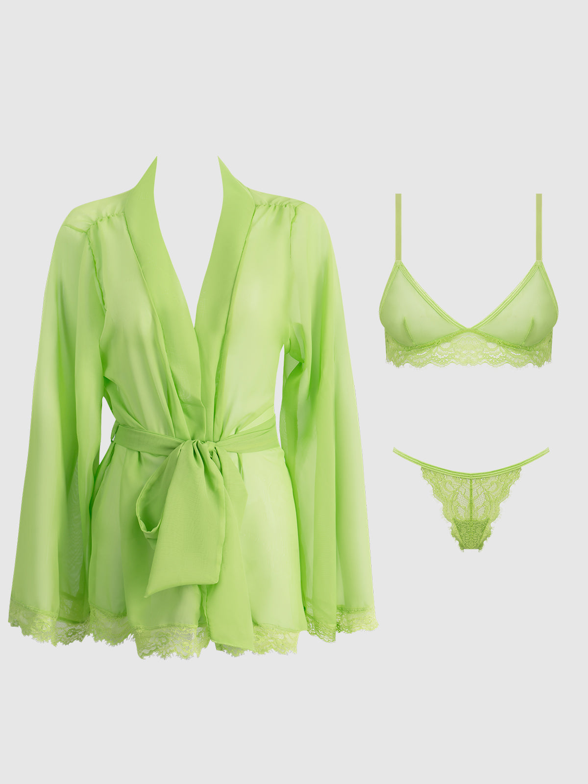 Shavon Lace & Chiffon Robe, Bralette & G-String Set from Love It Curvy