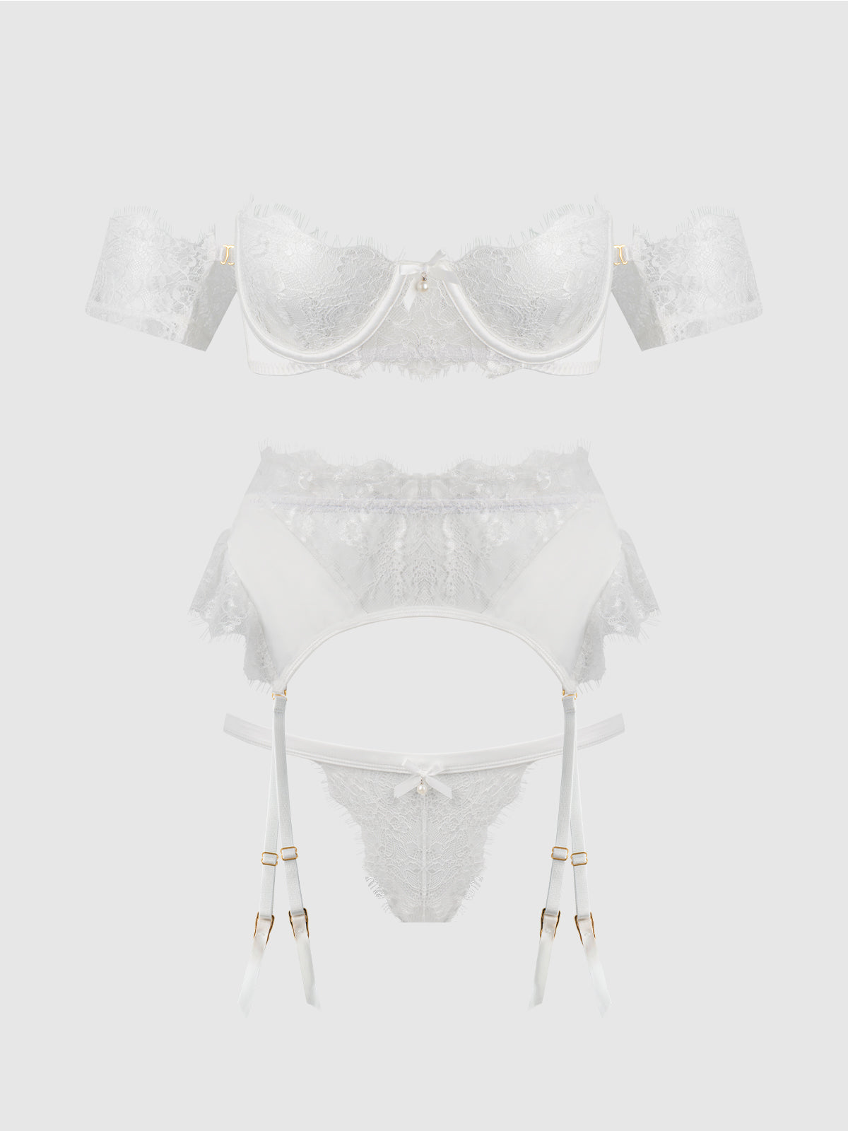 Bridal Satin & Lace Strapless Bra, Garter Belt & Tanga Set | Love It Curvy Secondary image