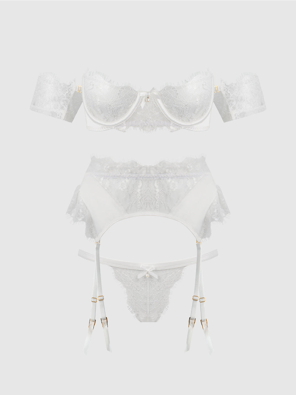 Bridal Satin & Lace Strapless Bra, Garter Belt & Tanga Set from Love It Curvy