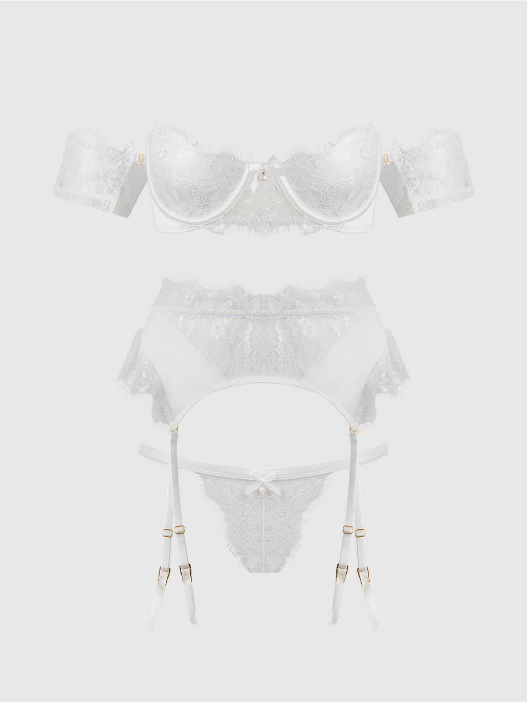 Bridal Satin &amp; Lace Strapless Bra, Garter Belt &amp; Tanga Set from Love It Curvy