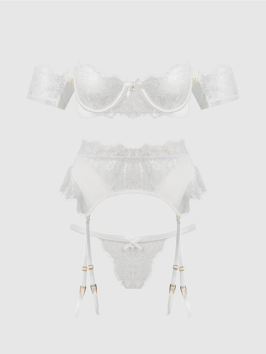 Bridal Satin & Lace Strapless Bra, Garter Belt & Tanga Set from Love It Curvy