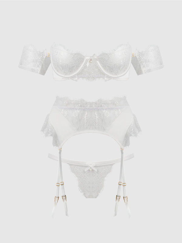 Bridal Satin & Lace Strapless Bra, Garter Belt & Tanga Set from Love It Curvy