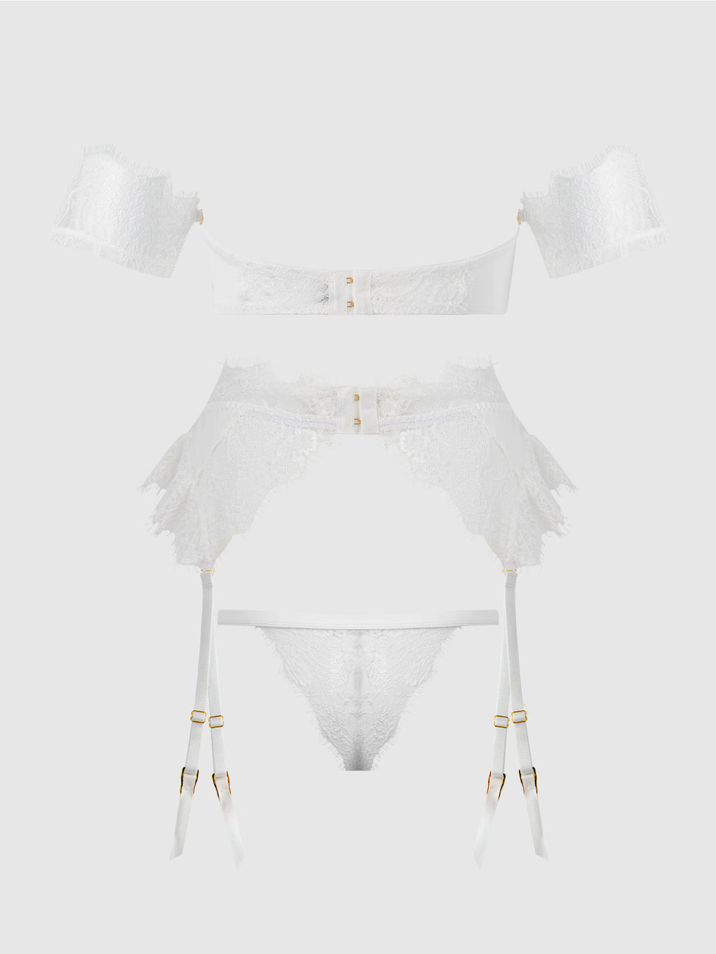 Bridal Satin & Lace Strapless Bra, Garter Belt & Tanga Set from Love It Curvy