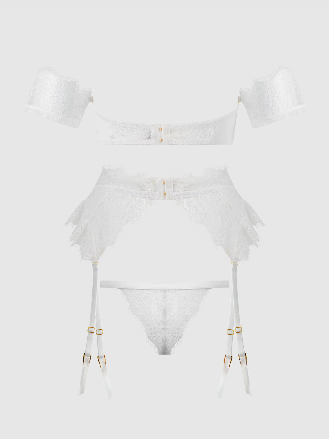 Bridal Satin &amp; Lace Strapless Bra, Garter Belt &amp; Tanga Set from Love It Curvy