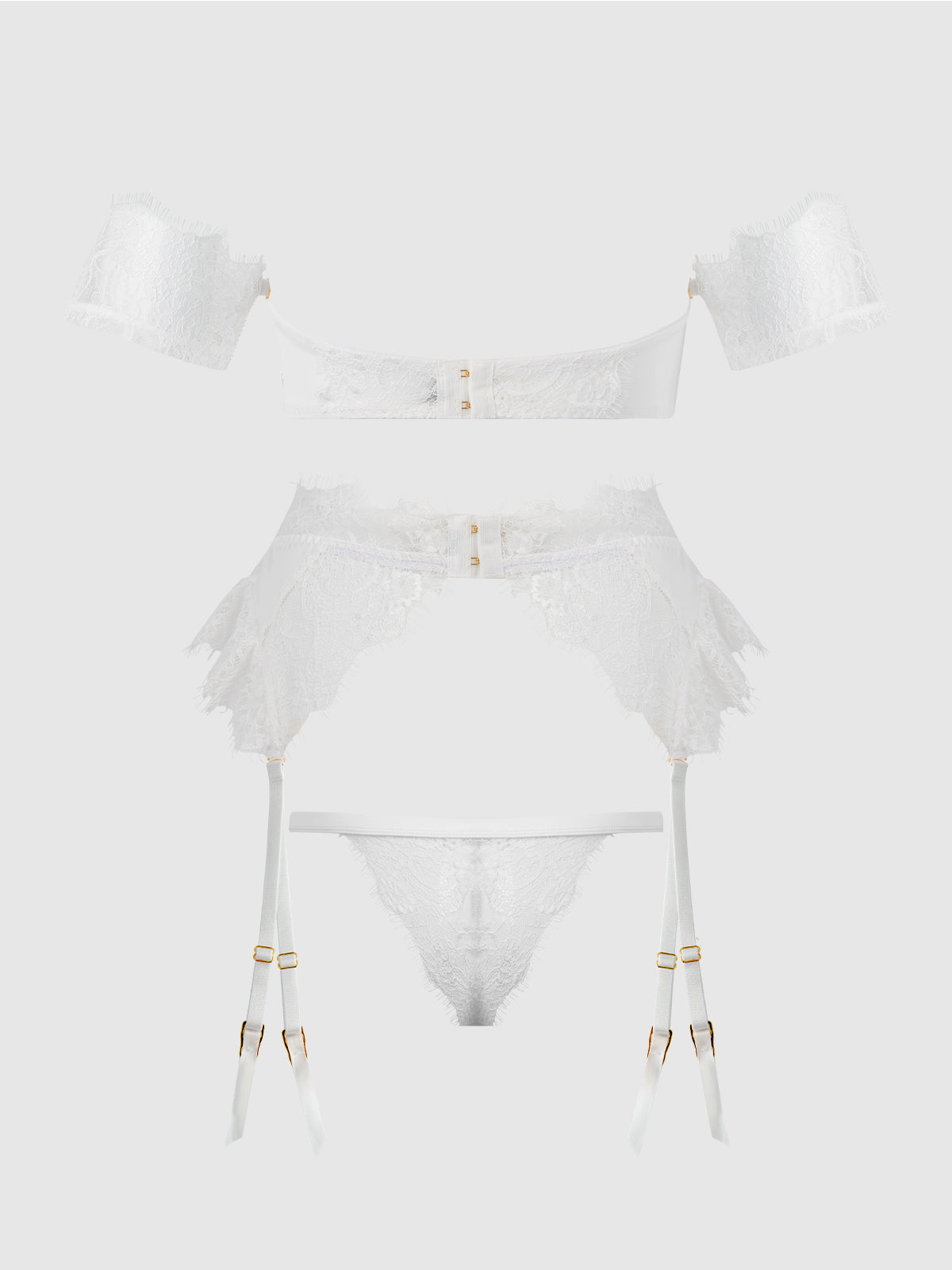 Bridal Satin & Lace Strapless Bra, Garter Belt & Tanga Set from Love It Curvy