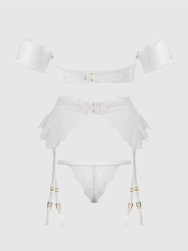 Bridal Satin & Lace Strapless Bra, Garter Belt & Tanga Set from Love It Curvy