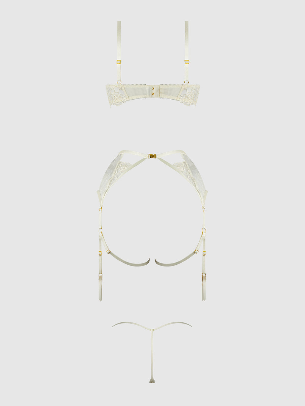 Rosalie Embroidered Lace Open-Cup Bra, Garter & G-String Set from Love It Curvy