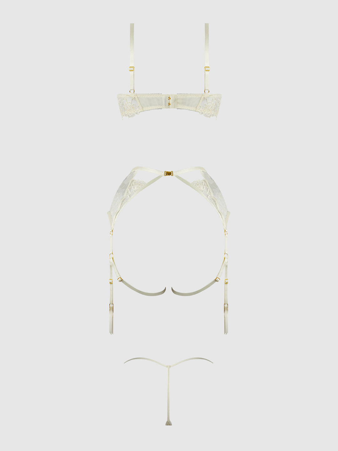 Rosalie Embroidered Lace Open-Cup Bra, Garter &amp; G-String Set from Love It Curvy