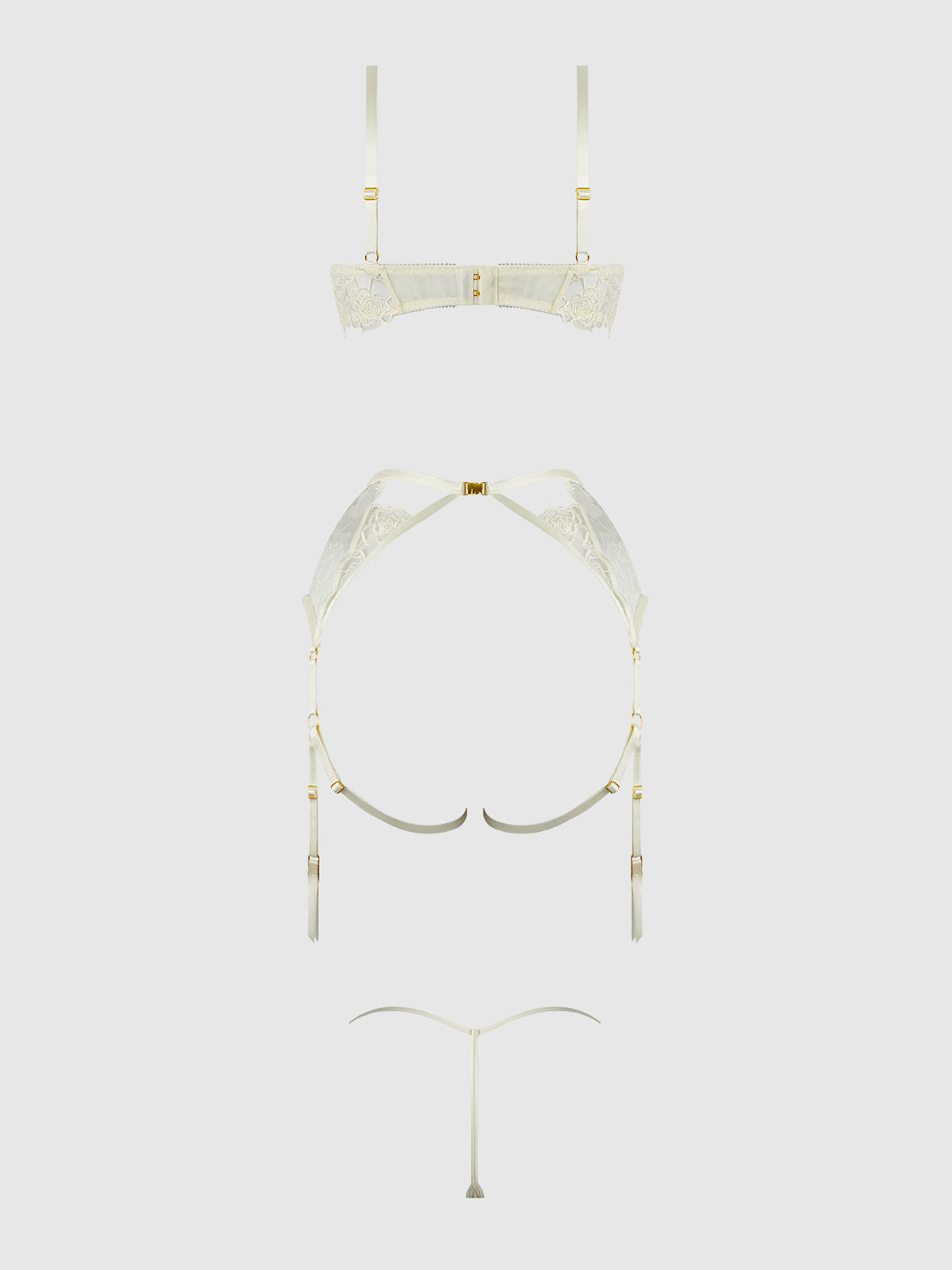 Rosalie Embroidered Lace Open-Cup Bra, Garter & G-String Set from Love It Curvy