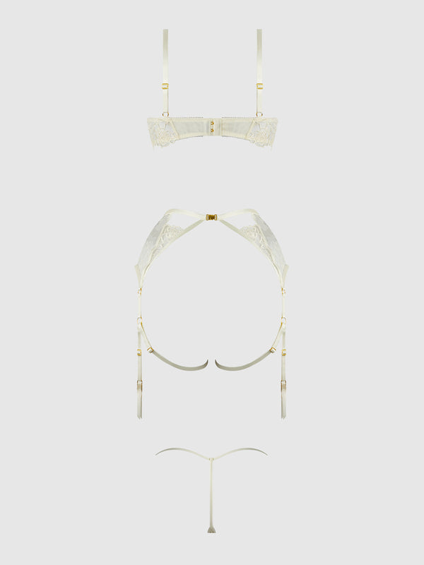 Rosalie Embroidered Lace Open-Cup Bra, Garter & G-String Set from Love It Curvy