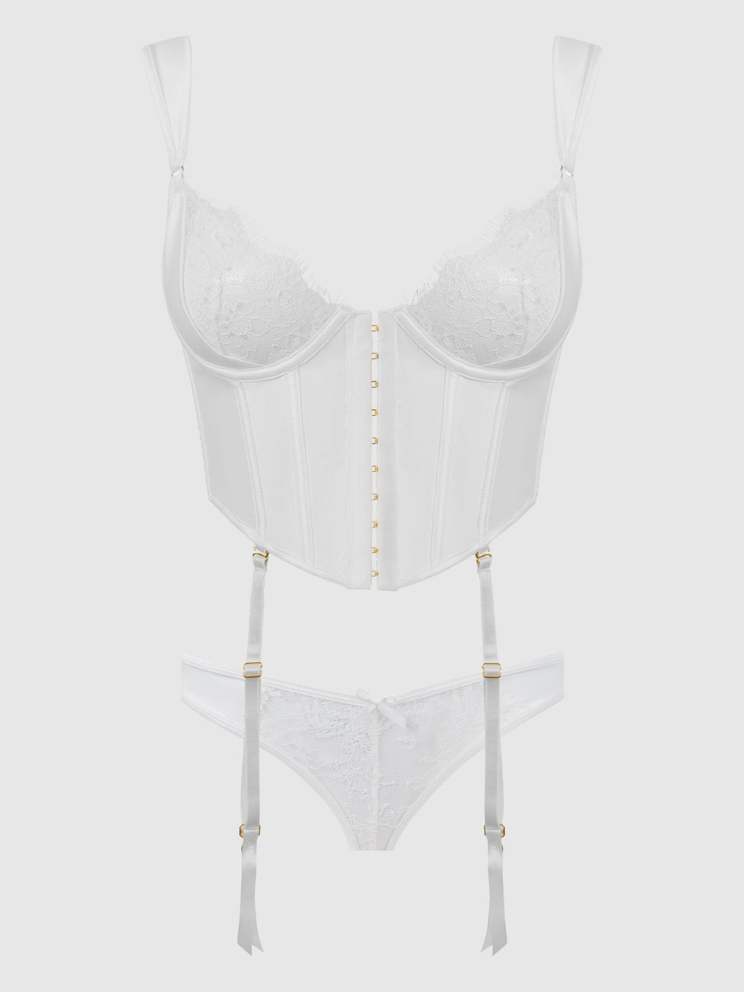 Bridal Satin &amp; Lace Bustier &amp; Backless Hipster Set from Love It Curvy