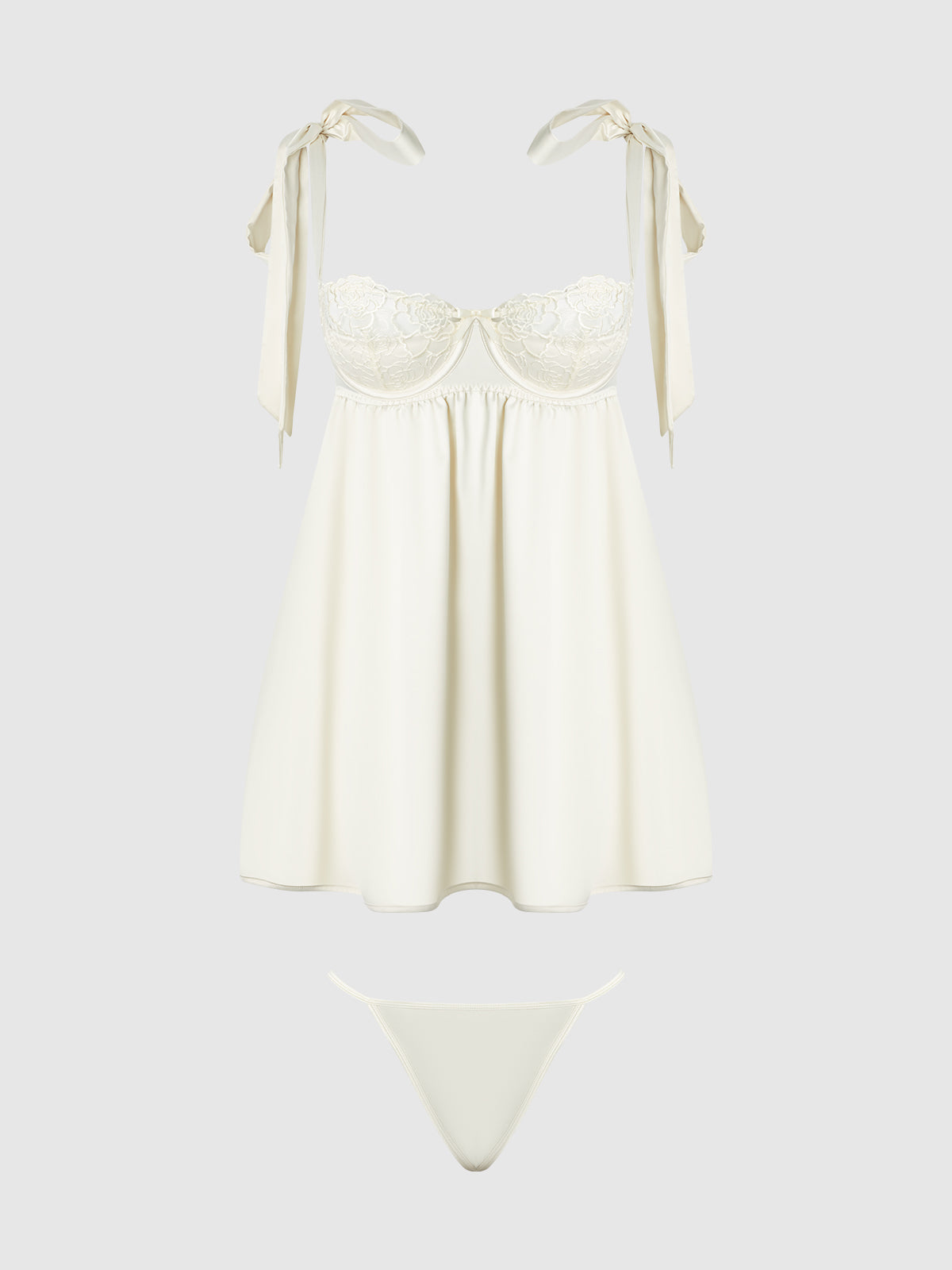 Rosalie Satin & Embroidered Lace Babydoll & G-String Set | Love It Curvy Secondary image