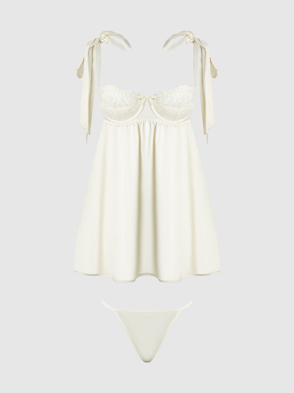 Rosalie Satin & Embroidered Lace Babydoll & G-String Set from Love It Curvy
