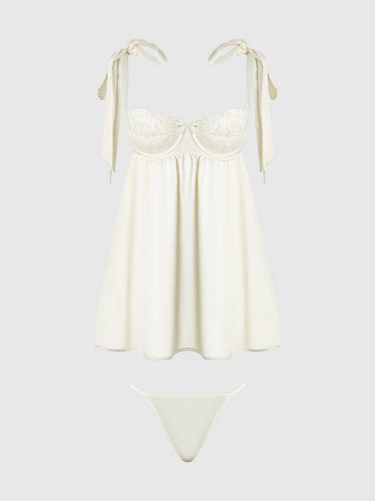 Rosalie Satin & Embroidered Lace Babydoll & G-String Set from Love It Curvy