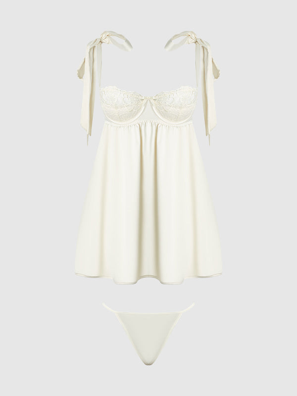 Rosalie Satin & Embroidered Lace Babydoll & G-String Set from Love It Curvy